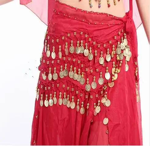 Belly Dance ผ้าพันคอเครื่องแต่งกายเงินเหรียญกระโปรงเข็มขัดสะโพกเอวห่อโซ่ Professional Stage เสื้อผ้าผู้หญิงเต้นรำ128เหรียญ