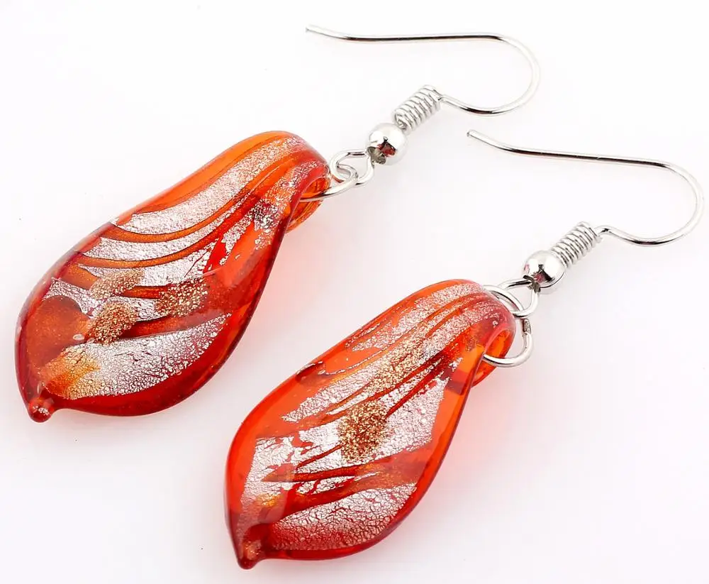 QianBei Colorful Leaf Murano Glass Hook Earrings Fashion Jewelry Charm Party Wedding Xmas Gift