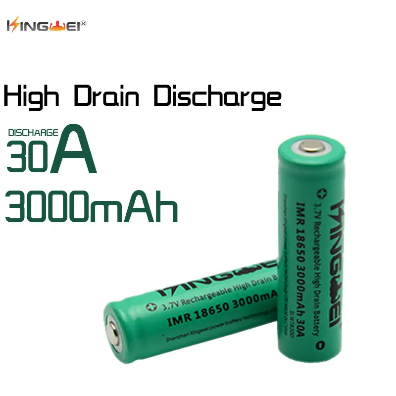 KingWei Green 3000mah 20A 18650 Battery 3.7v Li-ion Rechargeable Cell Battery For Electronic Cigarette