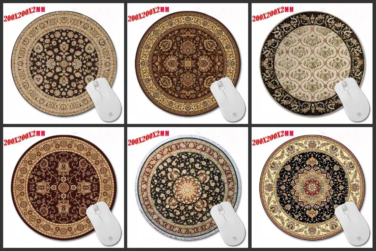 2022 Character Brown Persian Carpet Style 200X200MM Art Design Prints a Circular Mouse Pad for Office Computer desk mat