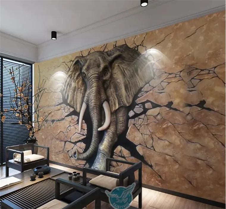 

Customize any size Wallpaper Mural 3D Stereo Relief Elephant Walls into Workplace Background Wallpapers 3d flooring