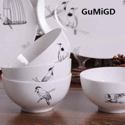 

guci Eat a bowl of noodle bowl minimalist Scandinavian Bone China 4/6 inch European household ceramic bowl creativebirds