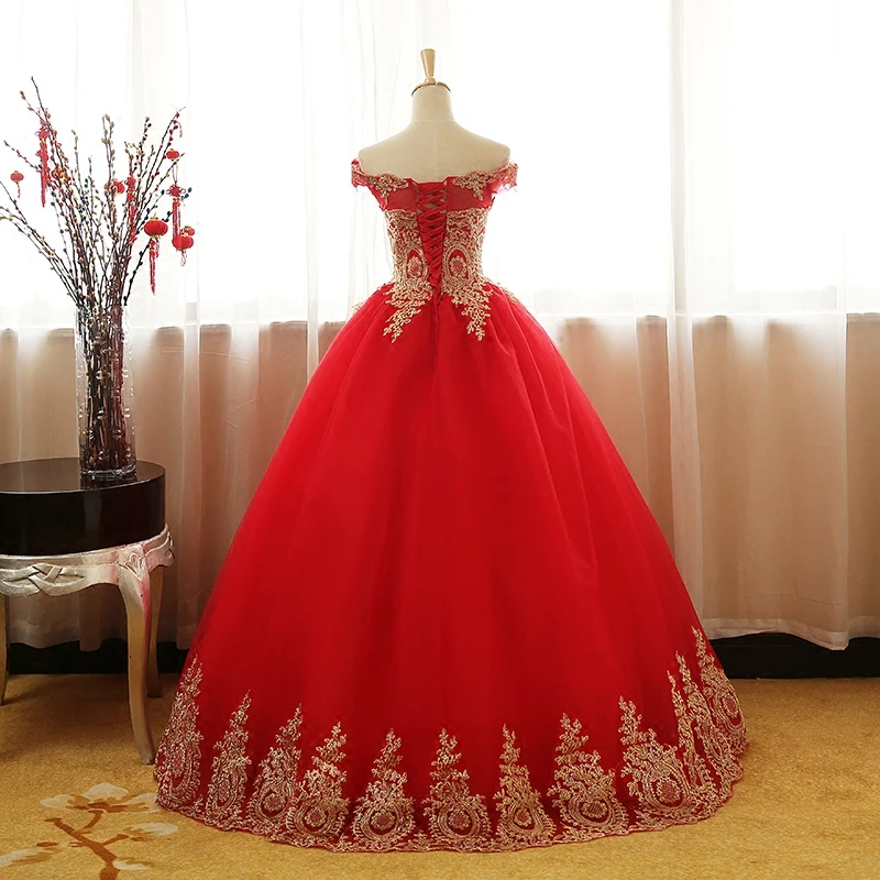 Roupa de baile harmônica com apliques dourados, vestidos vermelhos e pretos com ombro de fora, 15, debutante