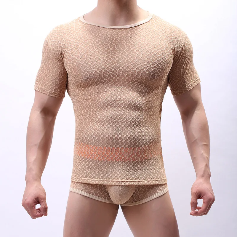 Nam Undershirts Lưới Sexy Nữ Tay Ngắn Đồng Tính Xem Qua Chắc Chắn Áo Tee Nam Đáy Áo Sơ Mi Nam Mùa Hè Thoáng Khí Quần Lót