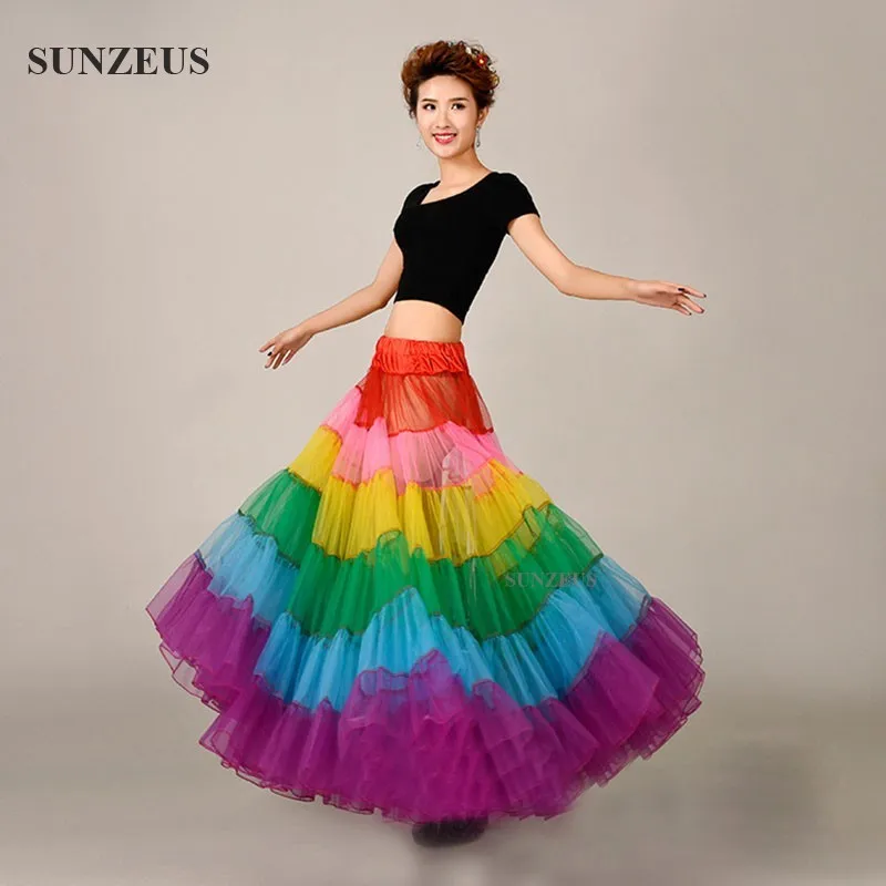 Colorido arco-íris saias de organza longo colorido saia crinolina rockabilly bela dança saia festa underskirt jupon