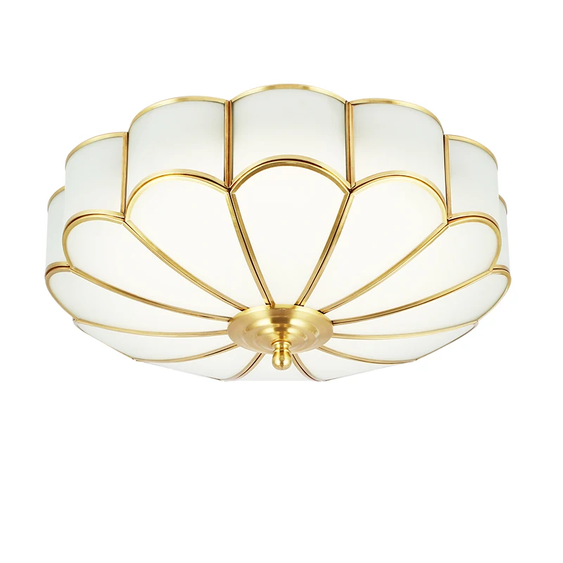 American Copper Body Ceiling Lights Glass Lampshade With E27E26 Led Lamp for Home Store Luxury Foyer Decoration Lighting Fixture