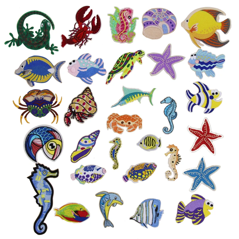 1 pcs marine animals embroidered iron on patches cloth accessories popular clothing bag hat Patches Appliques