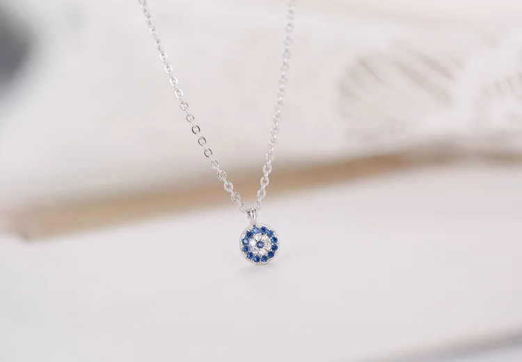 925 Stamp Silver Color Eyes Of Evil Necklaces Pendants Women Blue Cubic Zircon Wedding Necklaces&Pendants Jewelry image 2