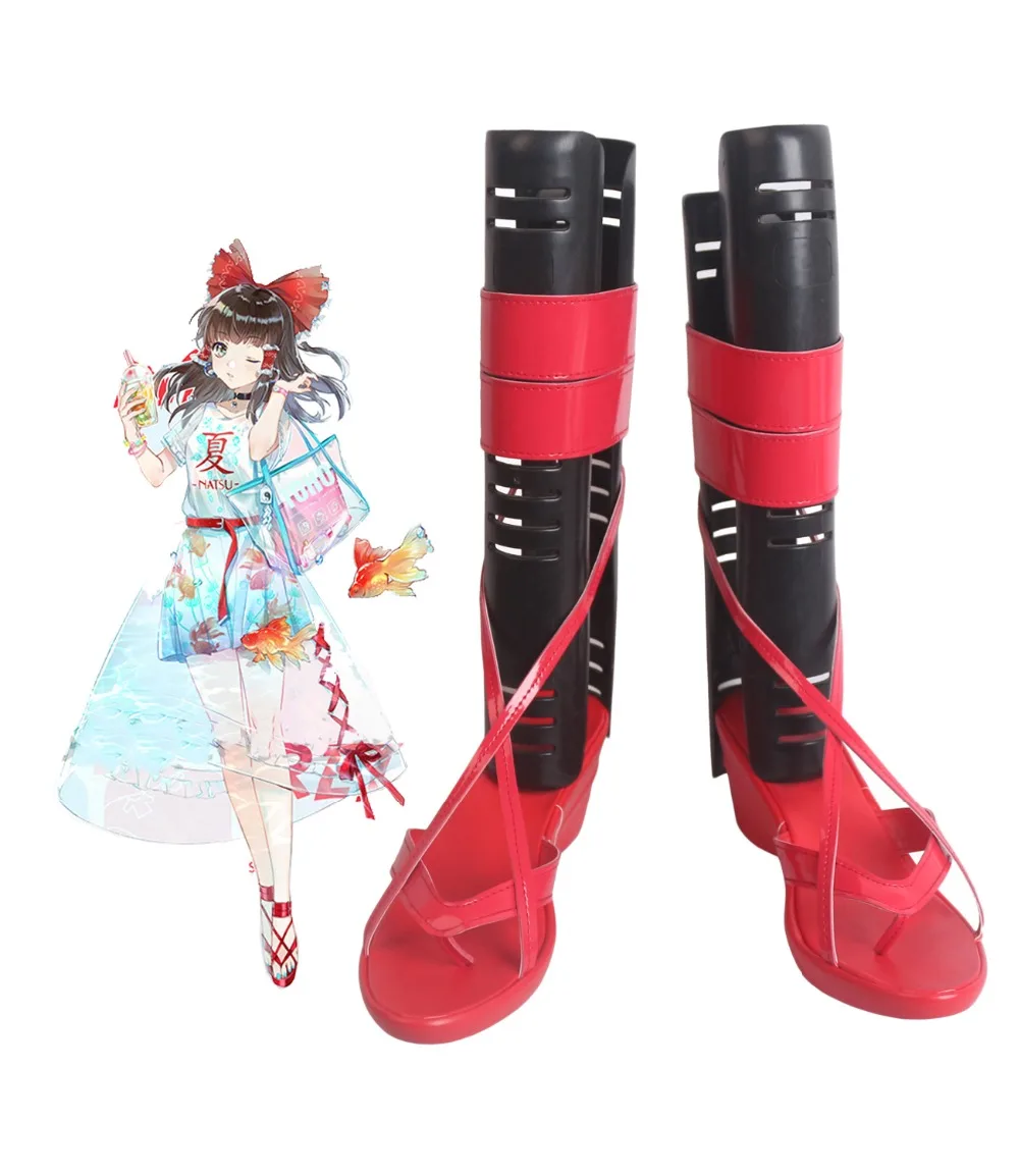 Bottes de Cosplay rouges, sur mesure, pour le projet de TouHou, Hakurei, Reimu