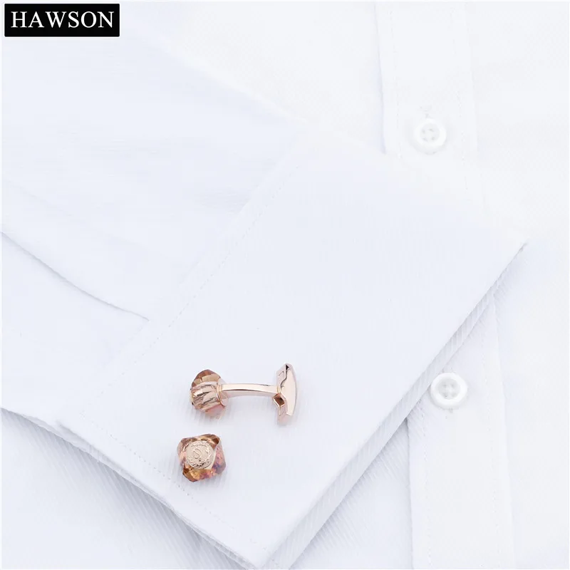 HAWSON Luxury D Letter Cufflinks Rose Gold Plated&Stone Cuff Buttons Men\'s Wedding French Shirts Jewelry Fashion Gift for Men