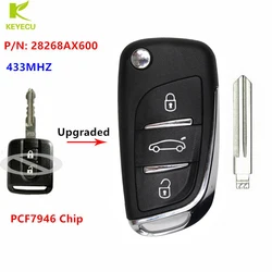 KEYECU Upgraded Flip Remote Key 433MHz PCF7946 for Nissan Cabster Micra Navara Note NV200 Pathfinder Qashqai 28268AX600