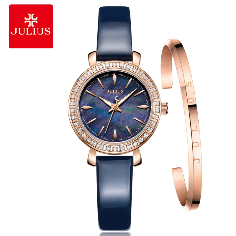 Julius New Designer Watch Korean Stylish Crystal Watch For Women Blue Modern Dress Clock Japan Made Movement Montre Hour JA-1079