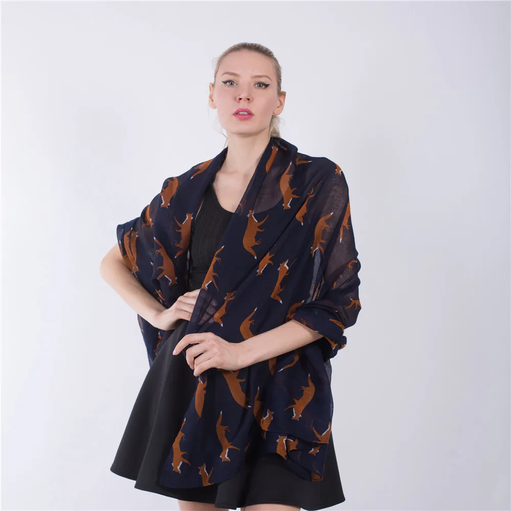 Jinjin.QC Fashion Womens Viscose Scarves and Wraps Soft Scarf Women Fox Print Cat Head Shawl Feather echarpes foulards female