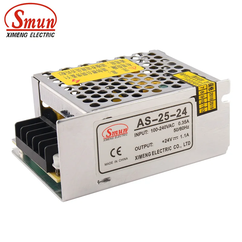 SMUN Model AS-25-24 84*57*37.5mm Mini Size 25W 24V 1.1A Economic Switching Mode Power Supply