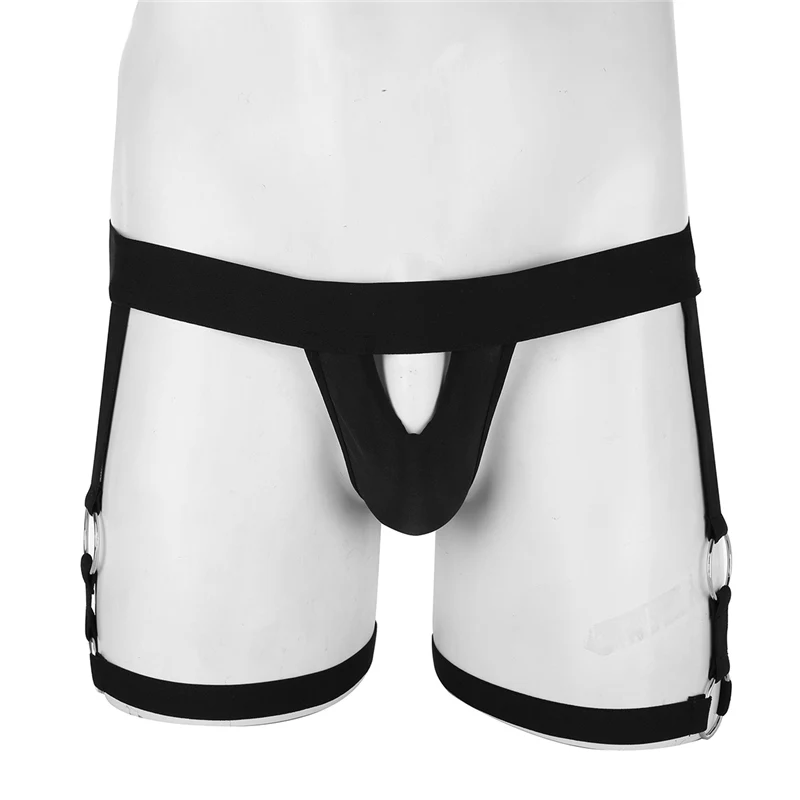 YiZYiF Sexy boxers Mens Underwear Bulge Pouch Open Butt Jockstrap G-string with Leg Garters Band O-rings Unique Design Lingerie