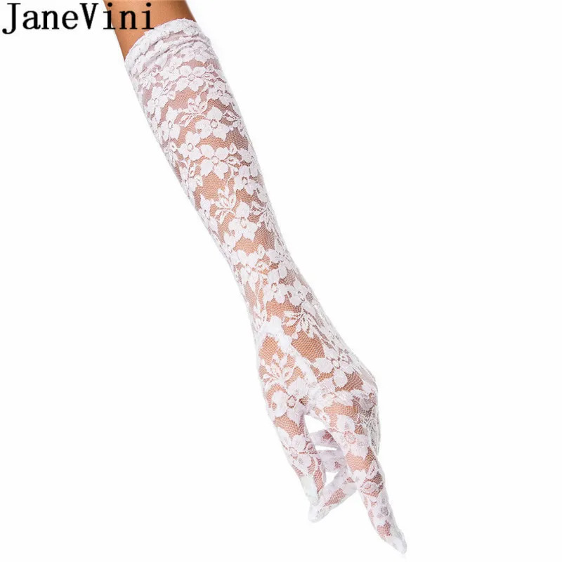 

JaneVini White/Black/Red Wedding Long Gloves For Brides Elbow Length Women Cheap Weddings Glove Bridal Lace Gloves Liga Novia