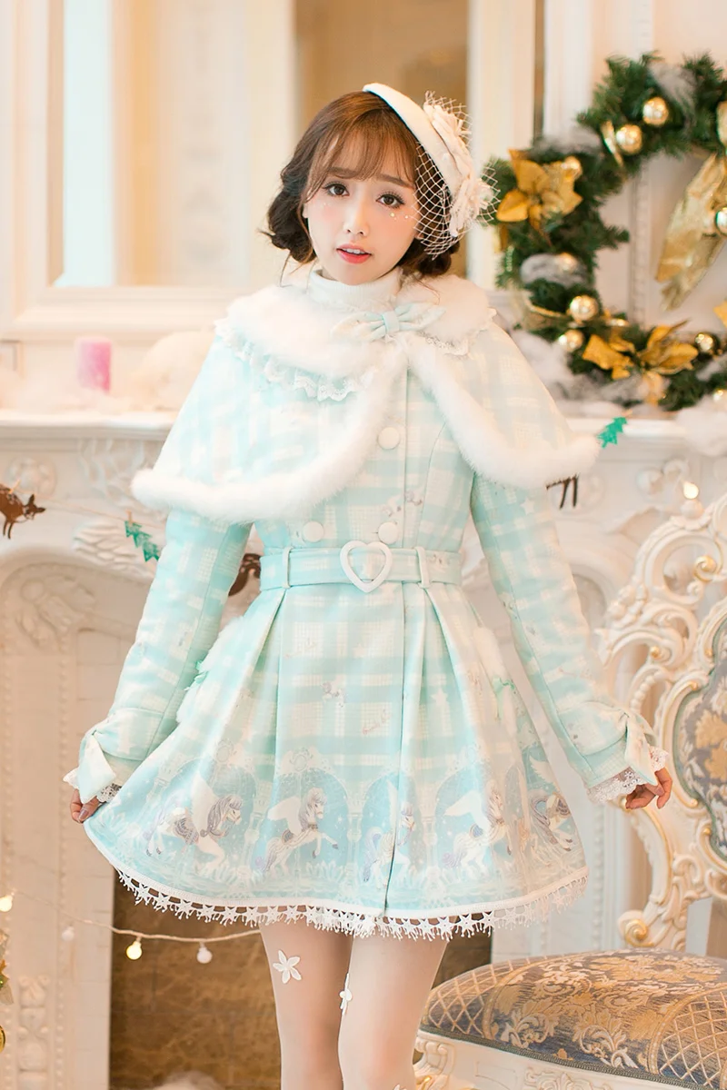 Princess sweet lolita white dress Candy rain Japanese design Sweet long sleeve Slim Cloak Double-breasted C16CD6238