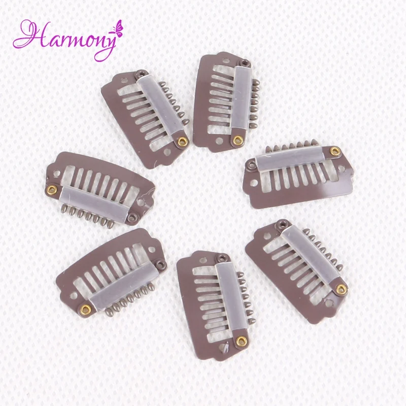 Donkerbruin 500Pcs 2.3Cm Haarverlenging Clip Met 7 Tanden Ik Vormige Pruiken Clips Met Siliconen Voor Haar extensions Accessoires Tool