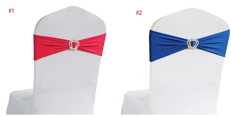 200pcs Elastic Lycra Chair Sashes Wedding Spandex Stretch Chair Band With Plastic Crown Buckle 9 Colors Chair Bands DHL Free