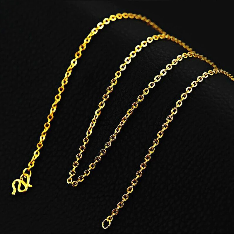 

New Pure Solid 999 24K Yellow Gold Chain Women's O Link Necklace 3-3.5g 16.5inch