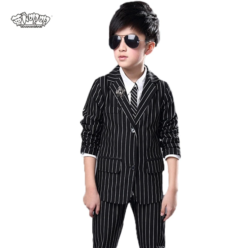 

Boys Formal Striped Tuxedo Suit Brand Flower Boys Wedding Blazer Pants 2Pcs Suits Kids Costumes for Boys prom Groom Suits N45