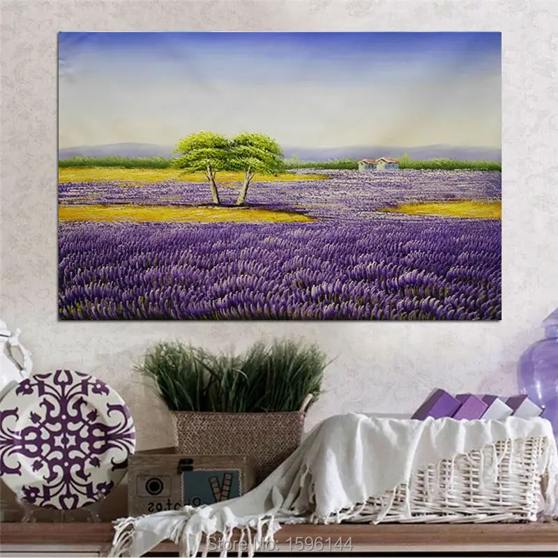 

Purple Lavender Pastoral Landscape Oil Painting Canvas Hand painted Modern wall art Picture Paintings Home Decoration