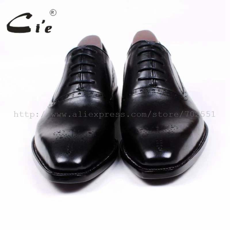 cie Square Toe Cut-outs Oxfords Lacing Solid Black 100%Genuine Calf Leather Breathable Bespoke Men Shoe Handmade Custom OX380