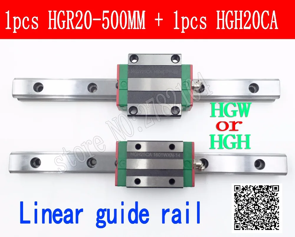 New linear guide rail HGR20 500mm long with 1pc linear block carriage HGH20CA HGH20 HGW20CC CNC parts