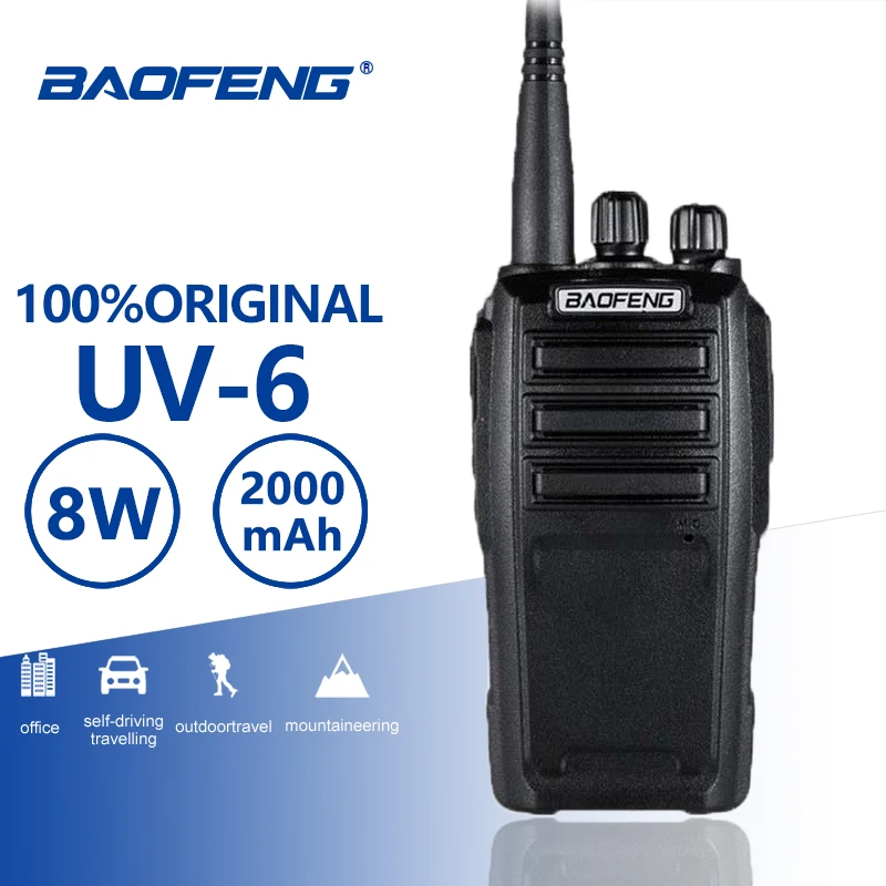 Baofeng UV-6 Walperforated Talkie Nouvelle Arrivée 8w 128 Canal Haute Puissance Longue Veille UHF VHF touristes Bande Bidirectionnelle Radio Woki Toki CB Radio