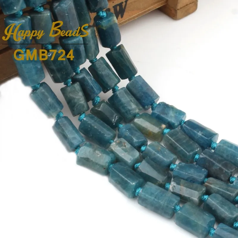 Naturale Sfaccettato Blu Apatite Perline di Pietra Cilindro Branelli del Distanziatore Allentato Per Monili Che Fanno FAI DA TE Dell'orecchino Del Braccialetto 7.5 "Pollici 7x10mm