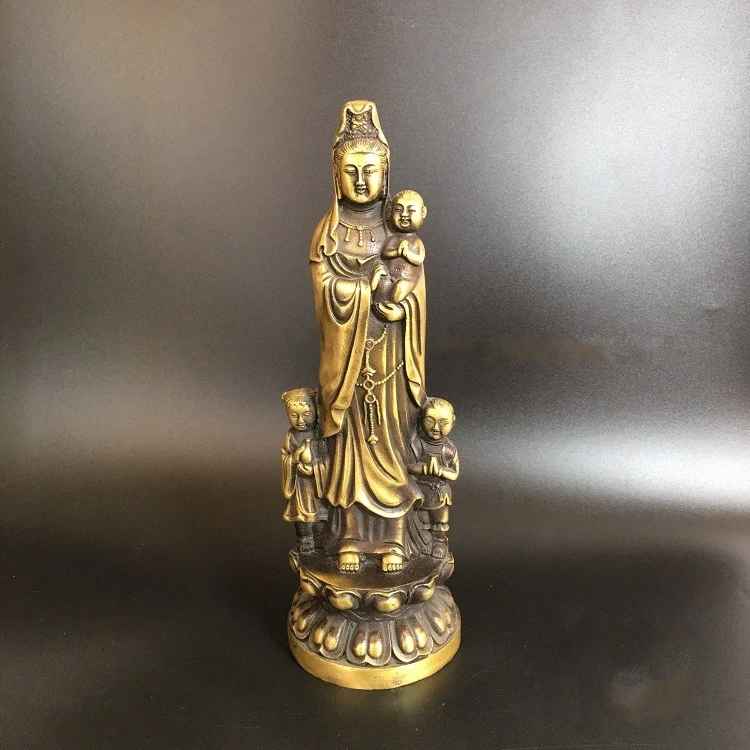 

Collection Chinese Copper Carved Guan Yin Kwan-yin Bodhisattva Send Child And Send Blessing Beautiful Small Statue