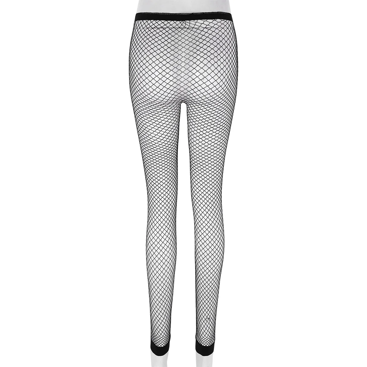 Sexy Women Fishnet Leggings Hollow Out Mesh Net Trousers See Through High Waist Transparent Ankle Length Footless Leggings Pants