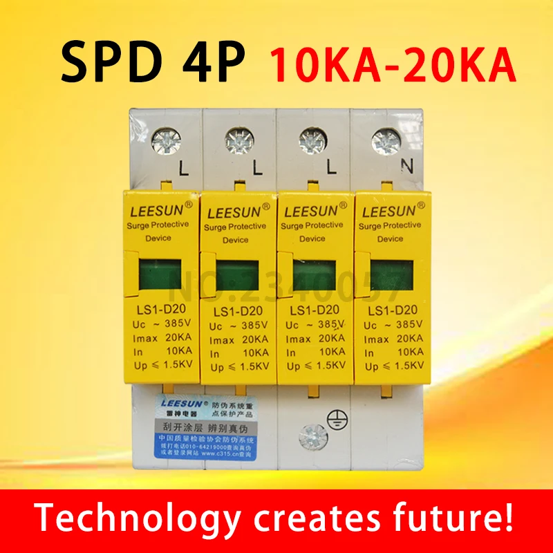 SPD 3P+N Surge ProtectIve Device  10KA~20KA C~385VAC 4PHouse Surge Protector Protection Protective Low-voltage Arrester Device