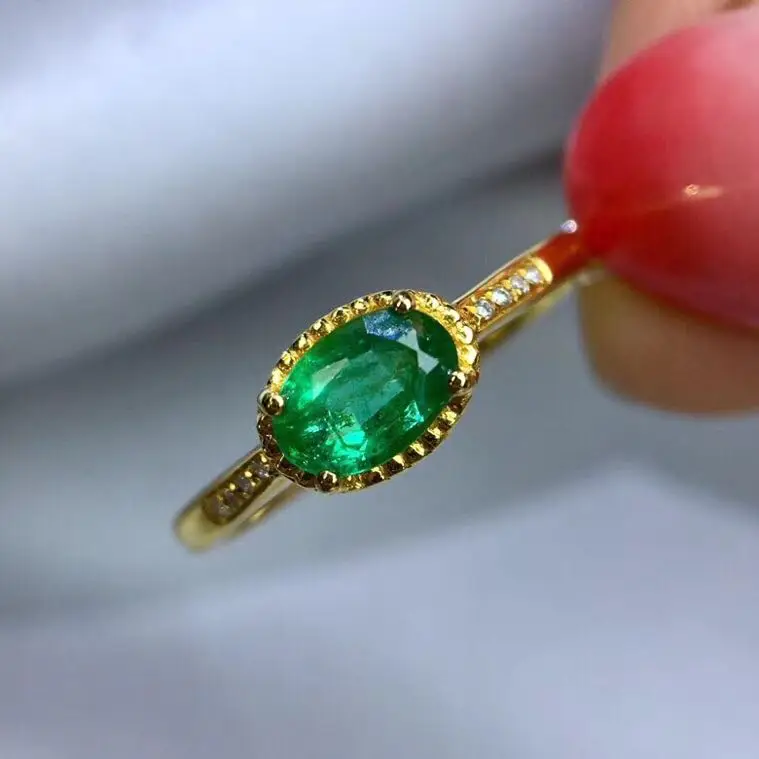 Emerald ring Free shipping Natural real emerald 925 sterling silver 4*6mm gemstone