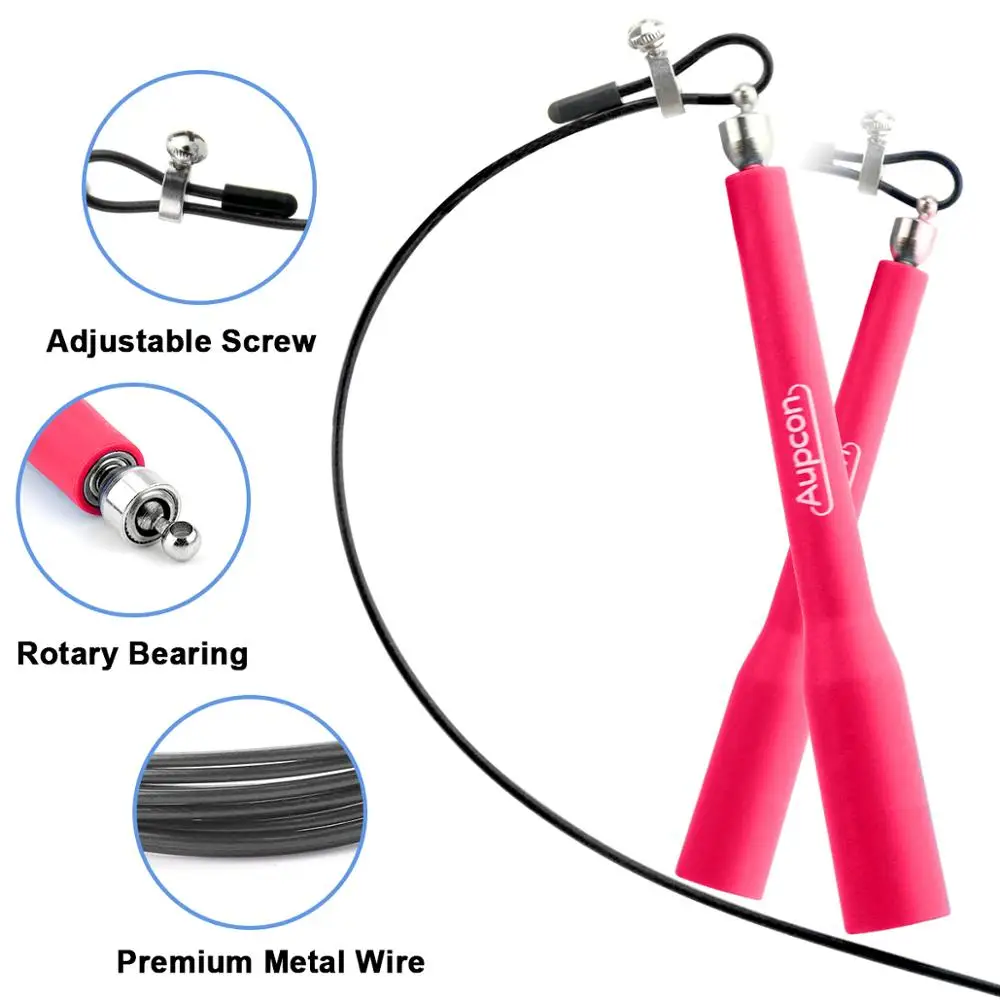 Auccon-cuerda de saltar de velocidad ajustable, Cable de rodamiento de bolas de Metal giratorio de 360 grados, cuerdas de salto deportivas para