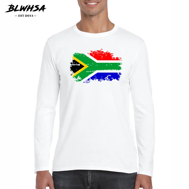 BLWHSA Brand Clothing New Arrival Spring Long Sleeve T Shirt Men Causal Fashion Cotton T-shirt South Africa Flag Tee&top