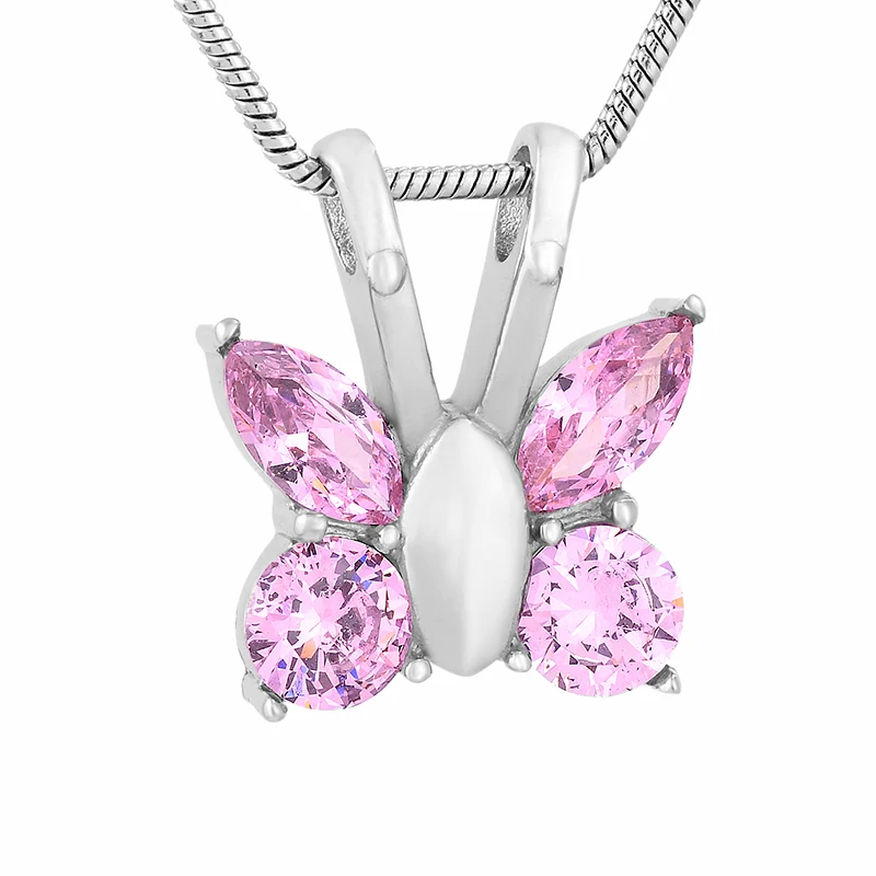 IJD9744 Best Gift Shiny Butterfly Memorial Stainless Steel Pendant for Ashes Holder Locket Cremation Funeral Necklace Ashes Urn