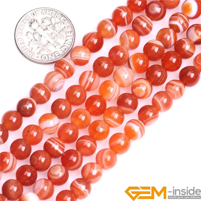 Red Sardonyx Stripe Agates Round Beads For Jewelry Making Strand 15\