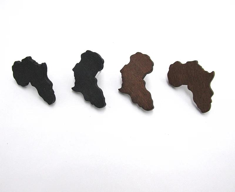 3cm Size Wood Africa Map Earring Stud brown and black color can be mixed