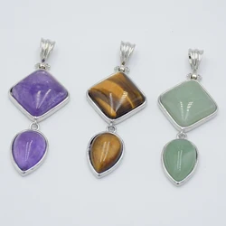Women Fashion Jewelry Water Drop Rhombus Pendant for Necklace Natural Amethysts Tiger Eye Stone Pendants