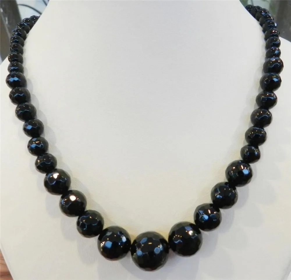 Fashion Faceted 6-14mm Black Round Onyx Gems Necklace Rope Chain Beads Jewelry Natural Stone Mother's Day gifts (Minimum Order1)