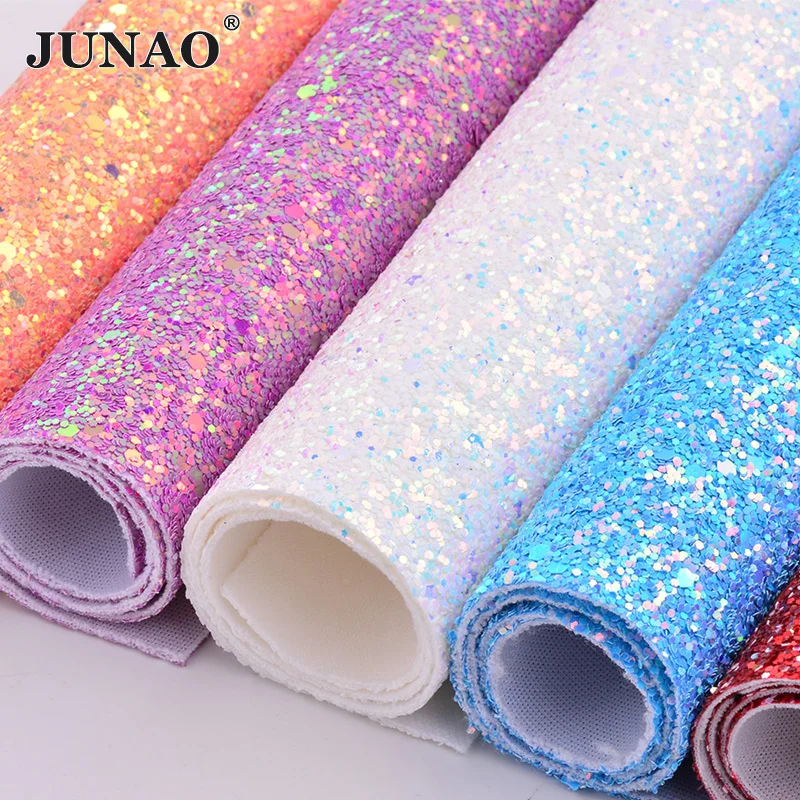 JUNAO 20x34cm Sewing Glitter AB Artificial Leather Trim Synthetic Sequins Fabric Paillette Fake Leather Jewelry Material for DIY