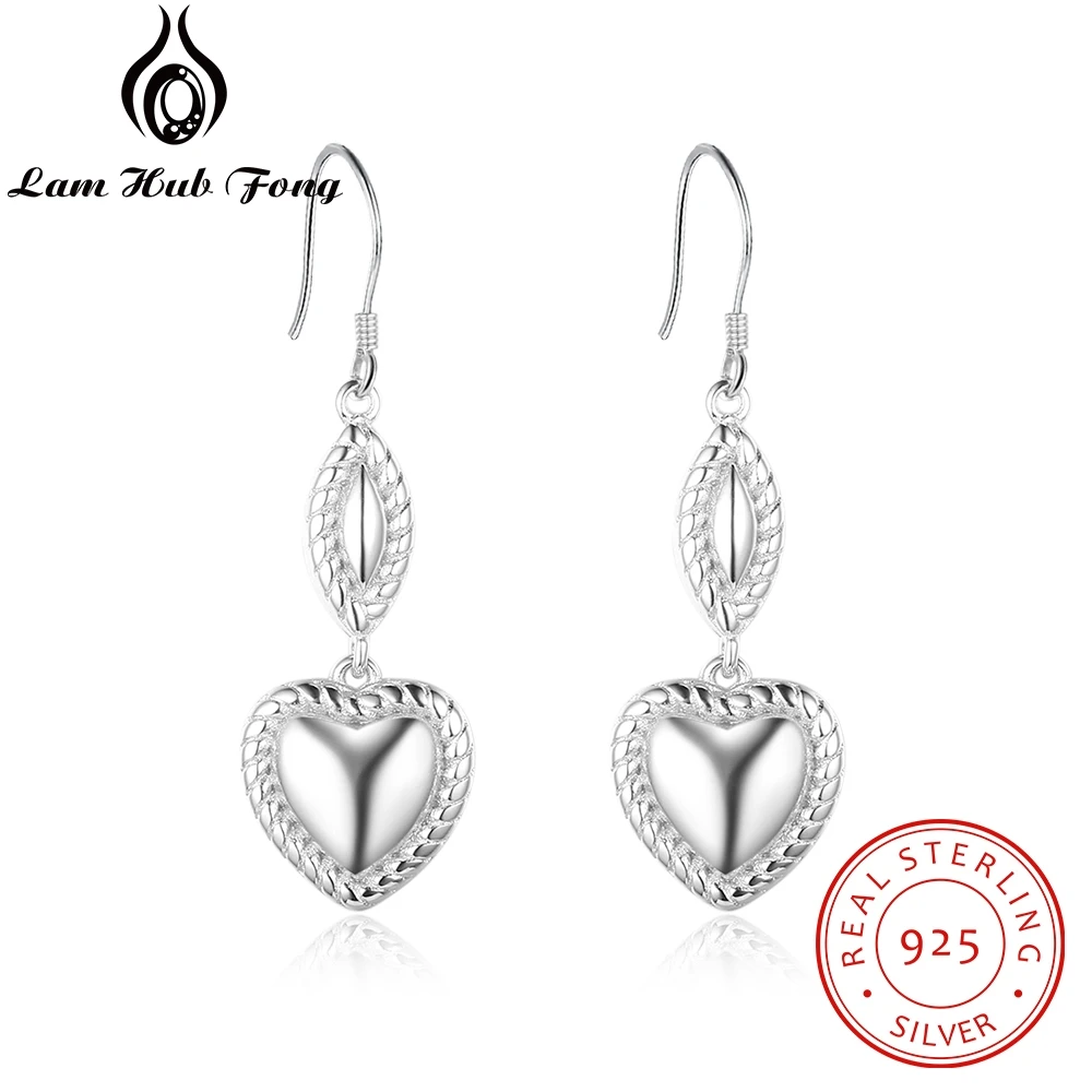 

Vintage 925 Sterling Silver Heart Drop Earrings Metallic Dangle Earrings Gift for Girlfriend Statement Jewelry (Lam Hub Fong)