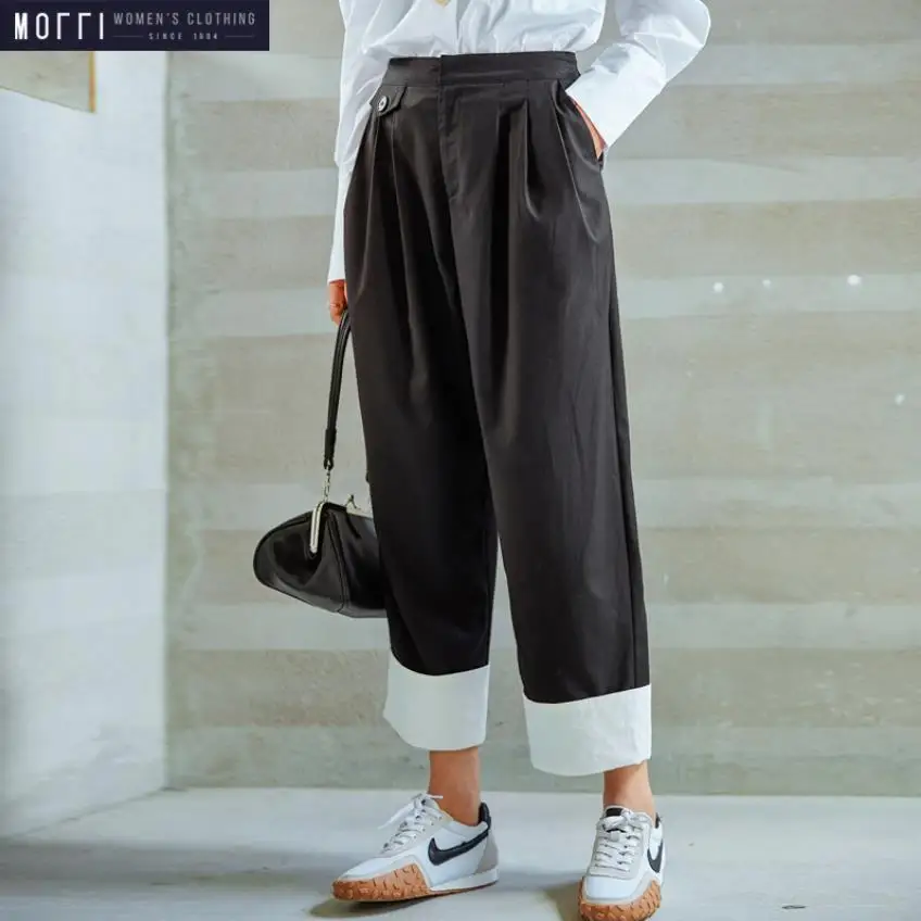 Autumn Fashion brand hit color pleated pants female high waist was thin ankle length harem pants wq927