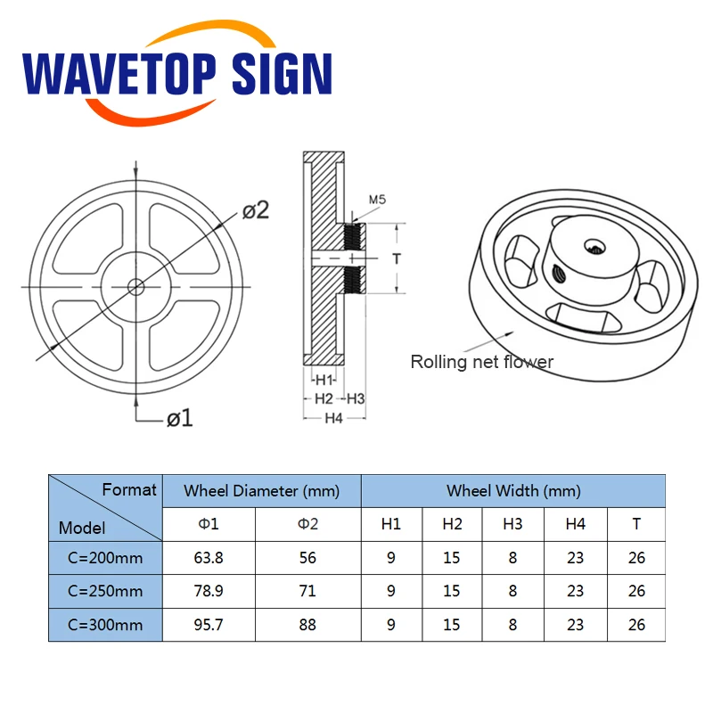 WaveTopSign foro interno ruota Encoder sincrono goffrato in lega di alluminio in metallo 6mm circonferenza 200/250/300mm larghezza 15mm