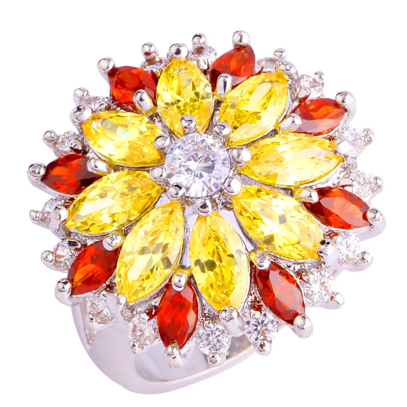 Wholesale Cluster Peridot Red Purple Cubic Zircon 925 Sterling Silver Ring Size 6 7 8 9 10 11 12 13 Women Jewelry Flower Wedding