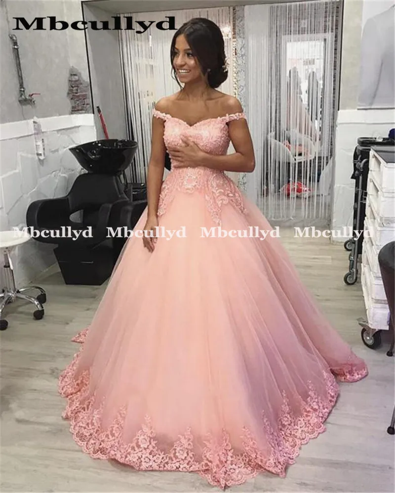 Mbcullyd 2019 vestido de fiesta Quinceañera vestidos Apliques de encaje de hombro dulce 16 talla grande princesa tul mascarada vestidos de graduación