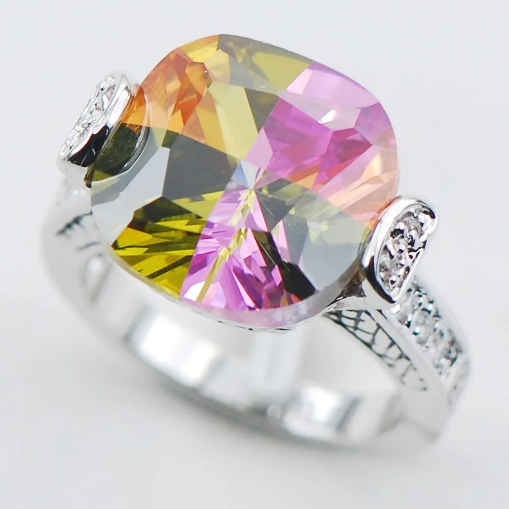 

Rose Rainbow Crystal Zircon 925 Sterling Silver Top Quality Fancy Jewelry wedding Ring Size 6 7 8 9 10 F1086