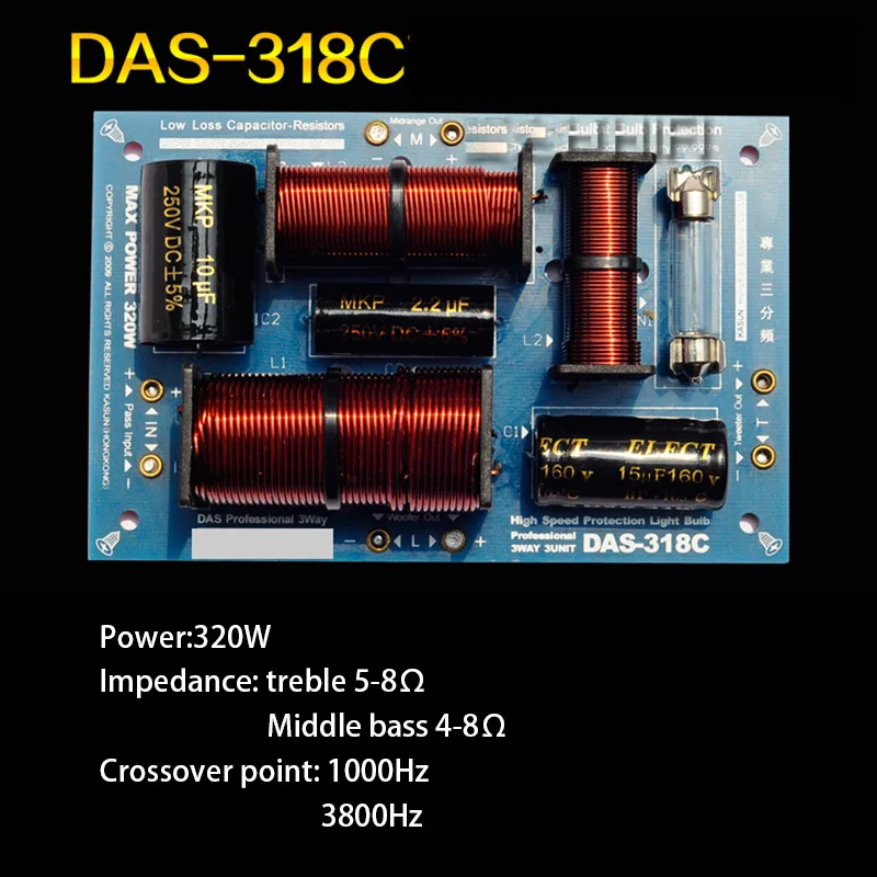 1 PCS HiFi Audio Speaker 3 Unit Audio Frequency Divider Treble Midrange Bass 3 Way Crossover Filters 160W 180W 200W 320W