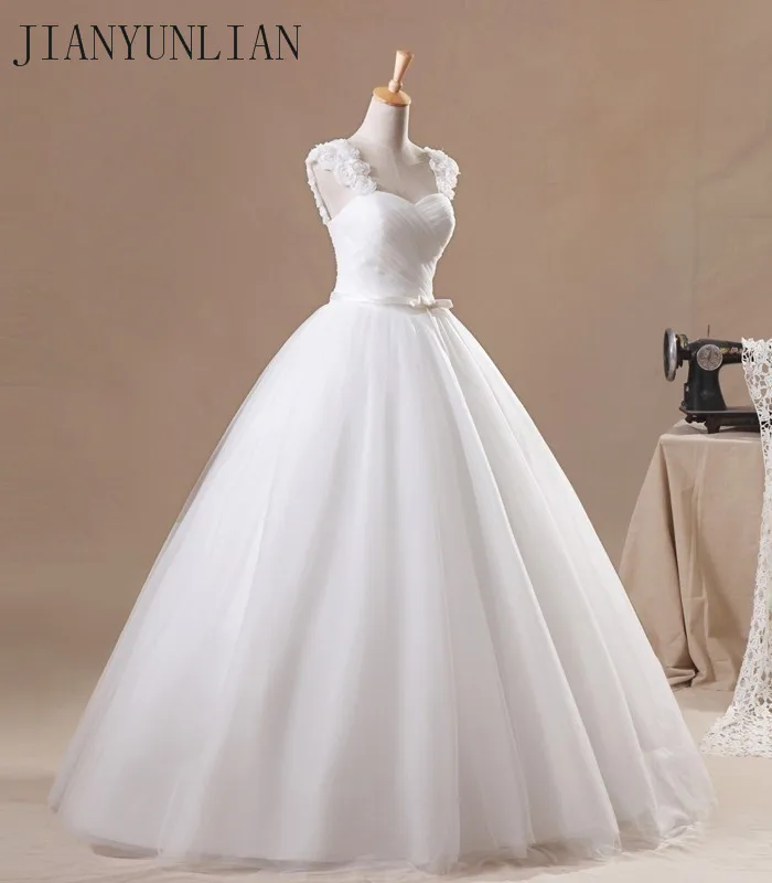 Customized Flower Cap Sleeve Princess Tulle Ball Gown Bow Puffy Wedding Dress Debutante Dress Vestidos de Noiva Real Photos